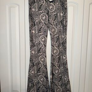 Nasty Gal Black and Gray Paisley Flare Pants